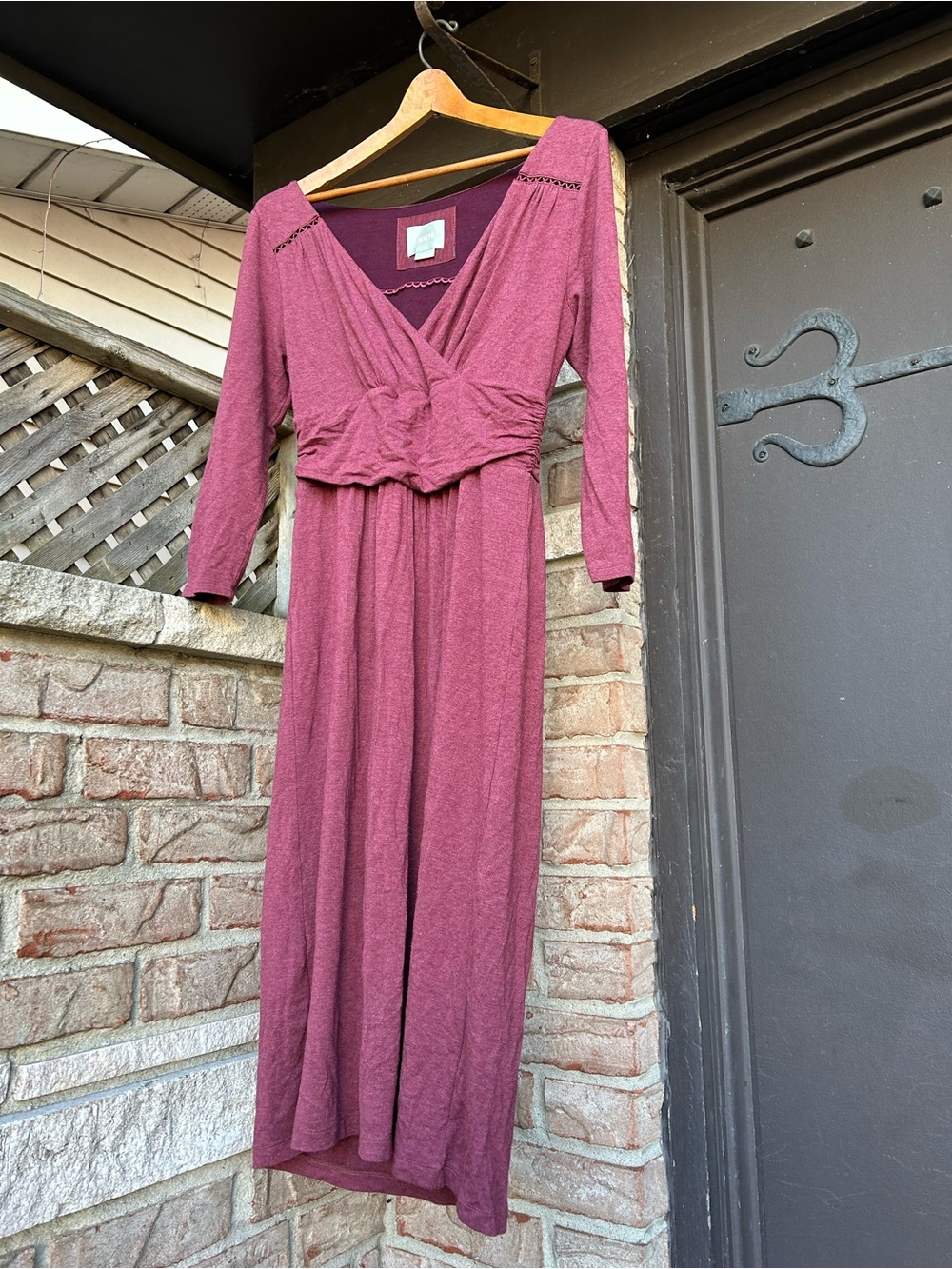 Maeve Long-Sleeve V-Neck Maxi Dress in Plum